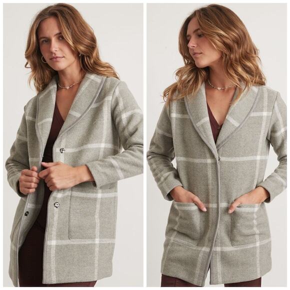 Marine Layer Liverpool Coatigan Shawl Collar Heather Grey Cream Windowpane  XlL - Picture 1 of 9